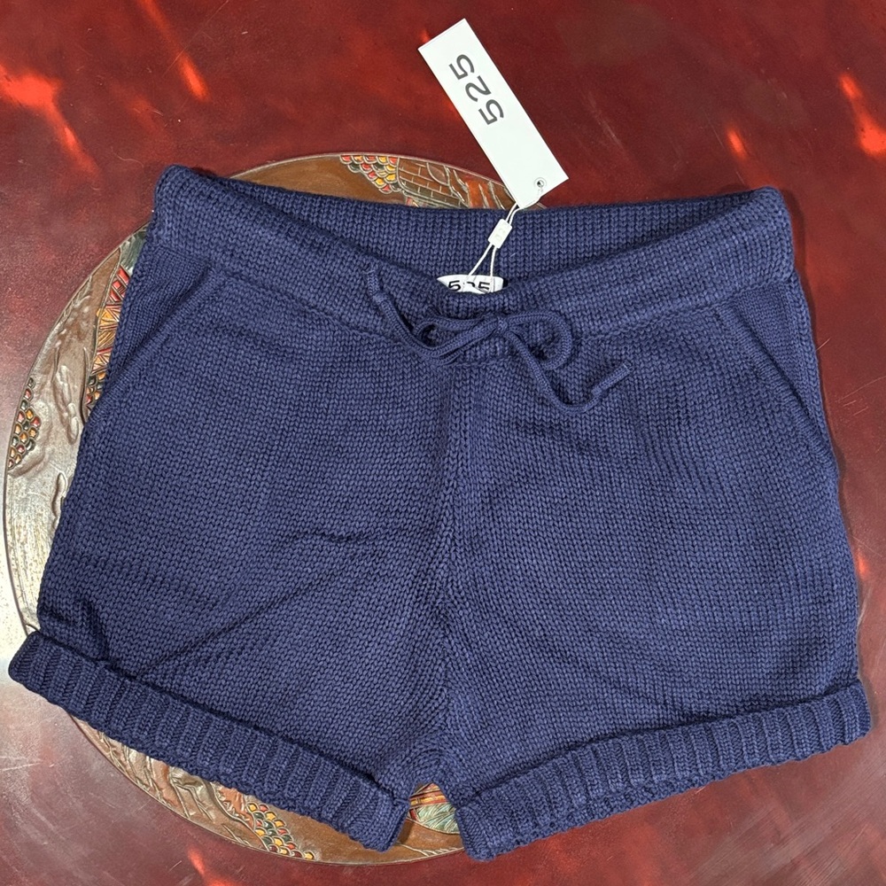 525 America High Waist Navy Knit Shorts